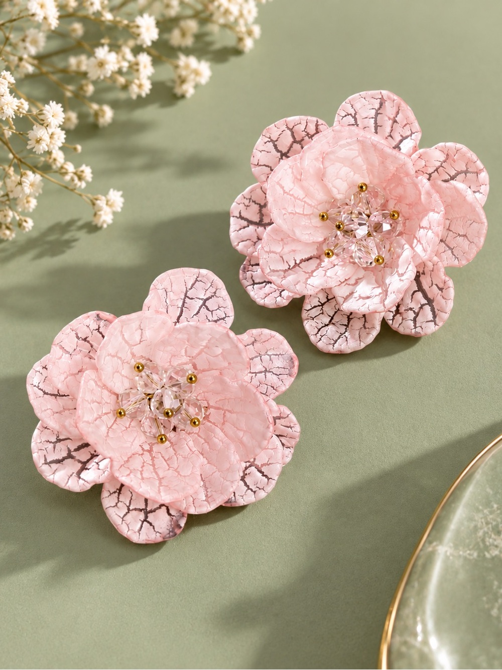 chunk pink flower earrings